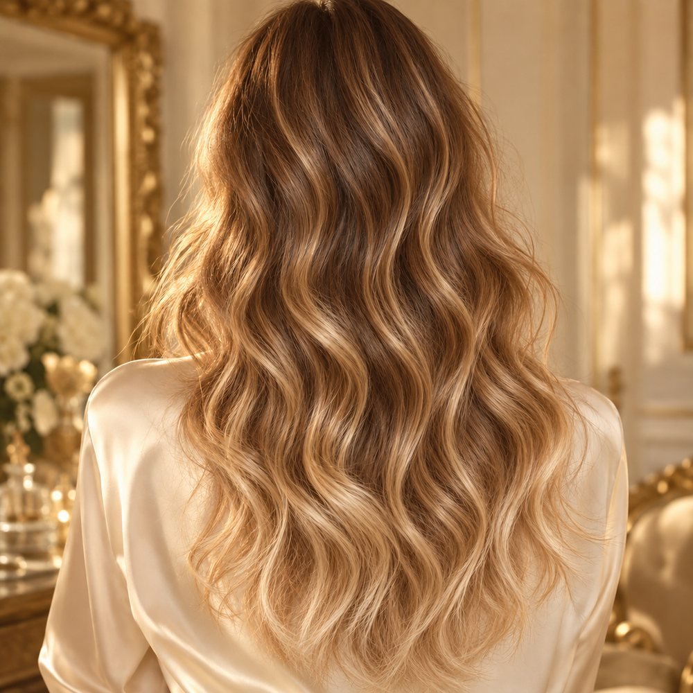 Pelo con mechas rubias visto de espaldas